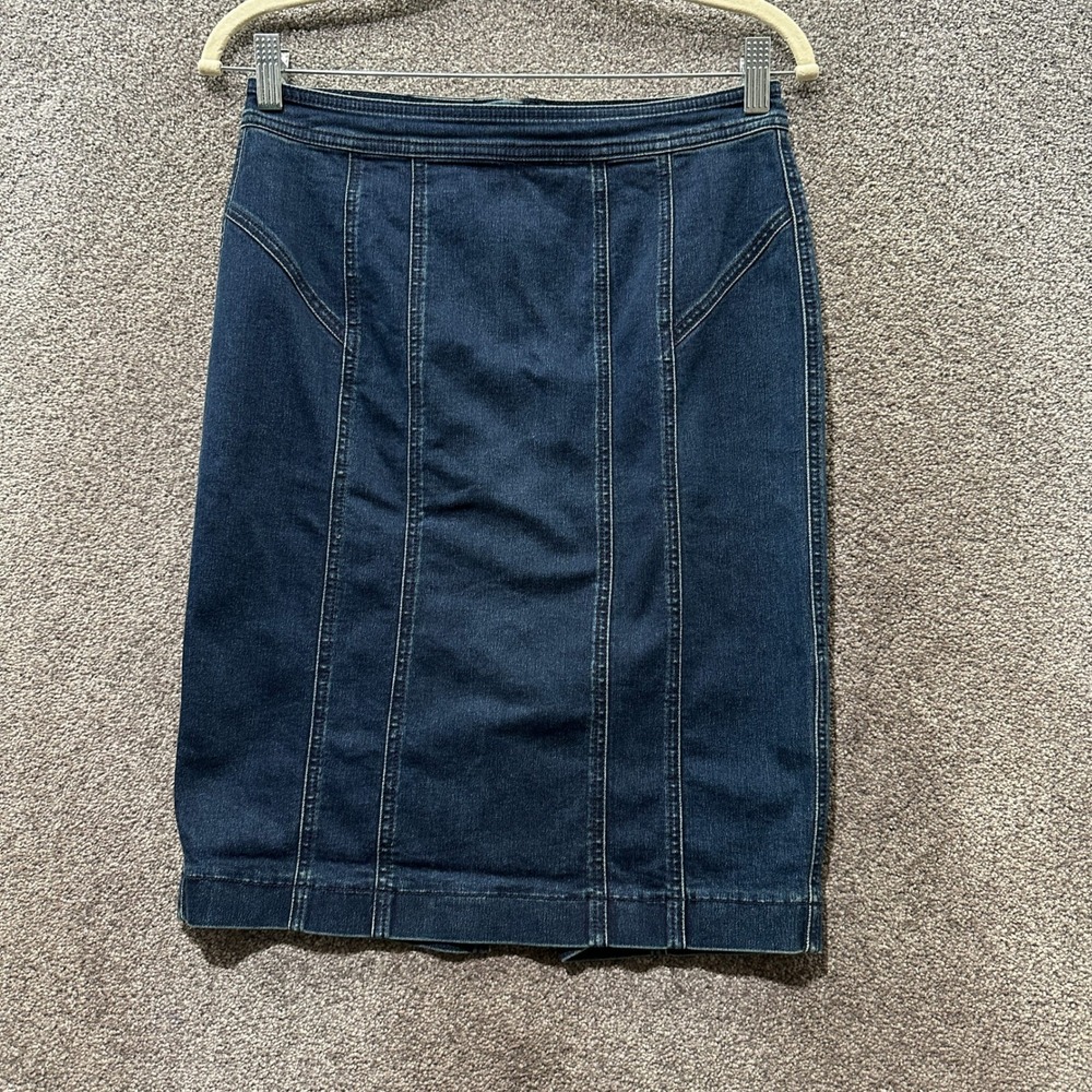 Banana Republic Dark Wash Denim Pencil Skirt Size 6 Exposed Back Zip Slit